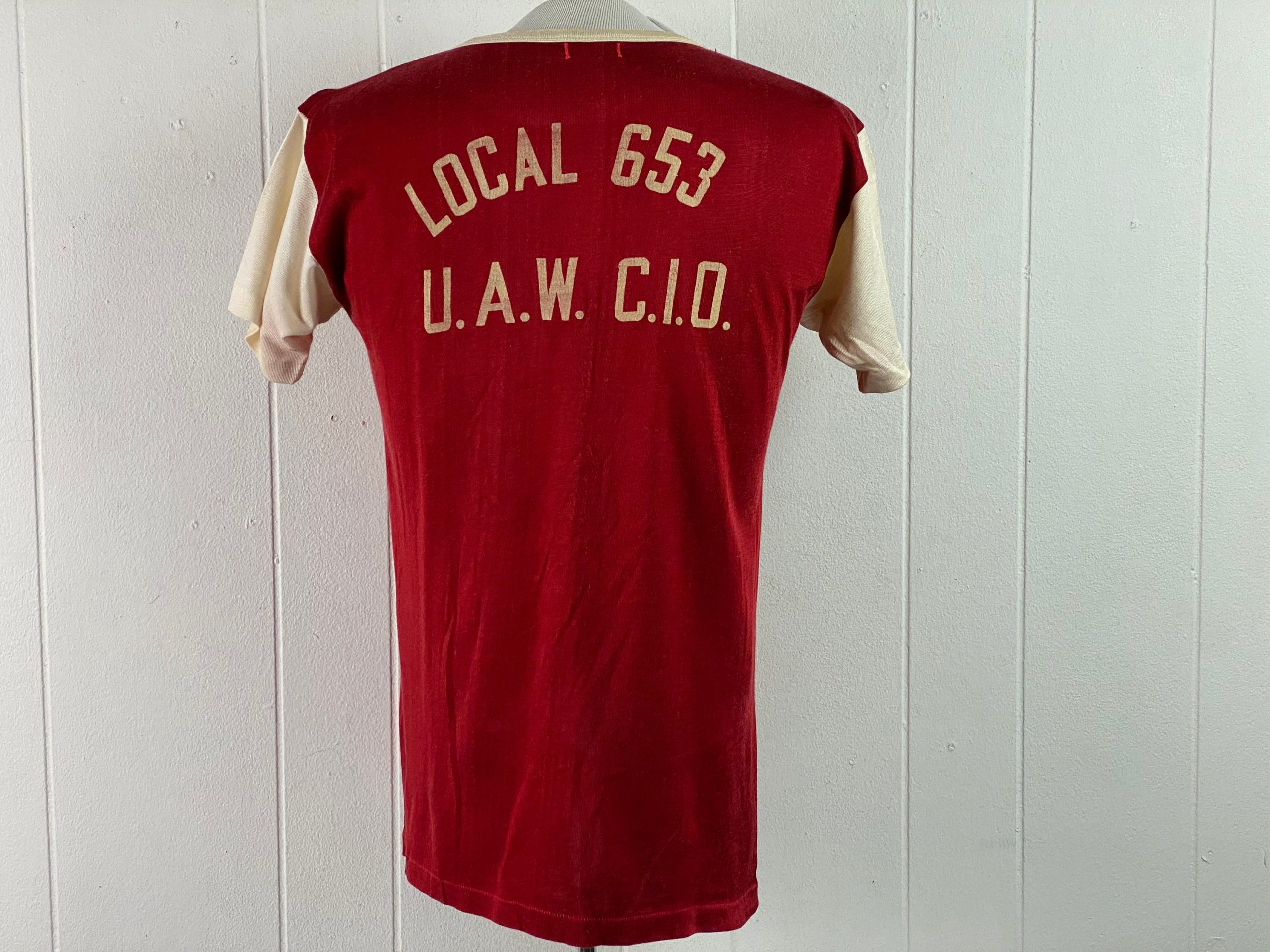 Vintage T Shirt, 1950S Union Local 653 Two Tone Wilton Uaw, Vintage Clothing, Size Medium