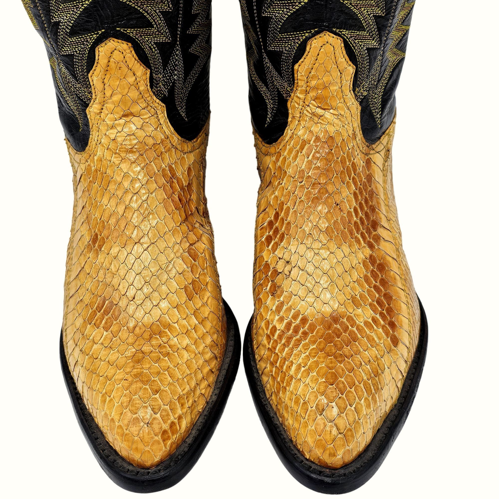 Vintage Tony Lama Exotic Yellow Python Cowboy Boots Women's in Black Yellow (Size 5)