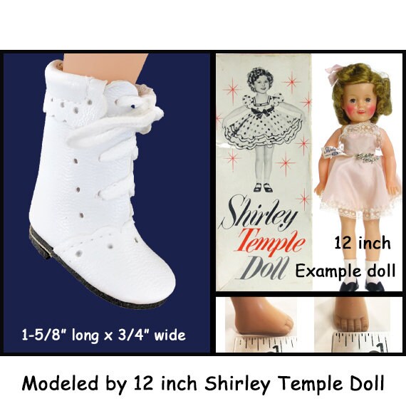 Vintage White Lace-Up Boots Doll Shoes, Doll Boots With Hard Soles, Fits 12" Shirley Temple Doll, Tiny White Vinyl