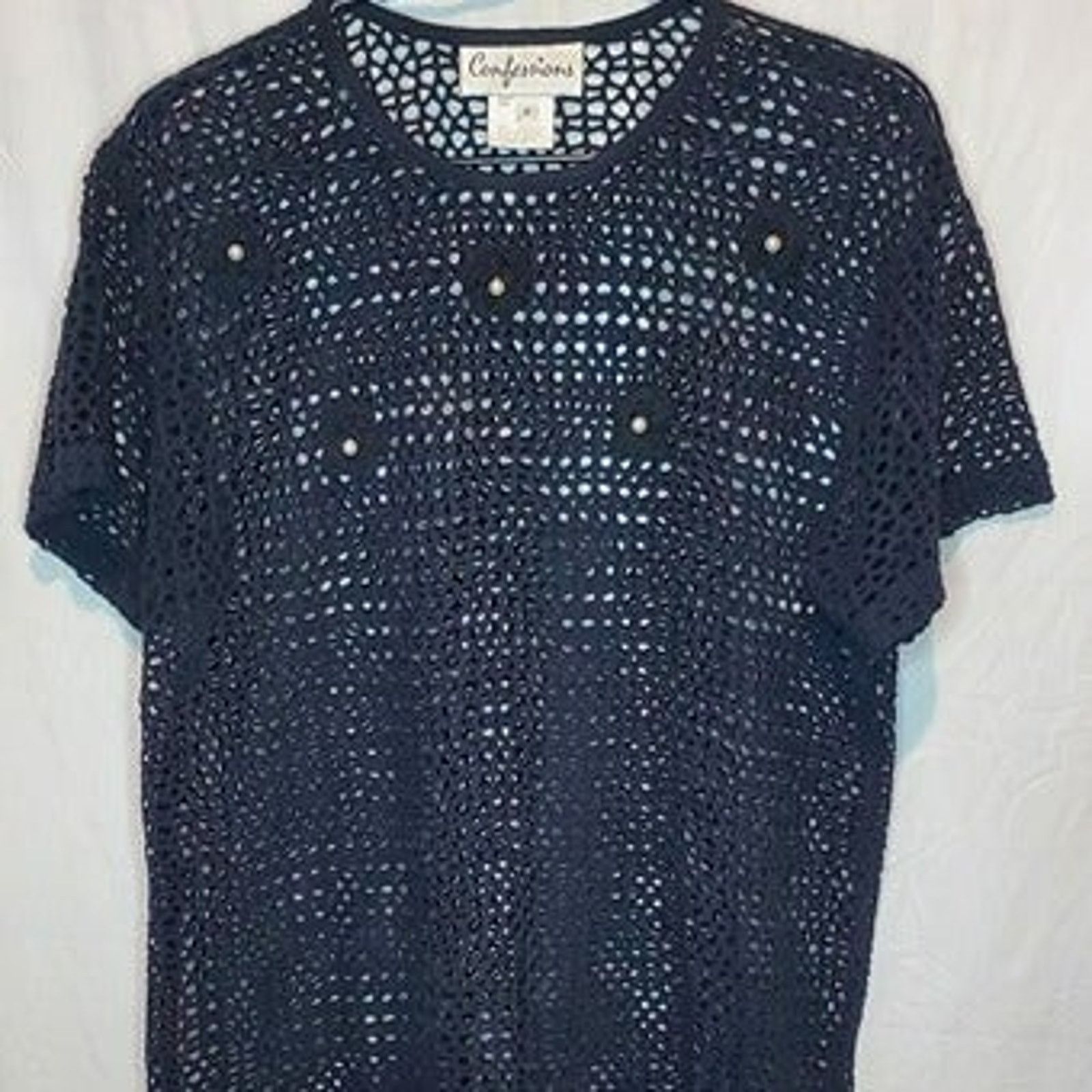 Vintage Womens Confessions Blue Mesh Blouse Top Size Medium