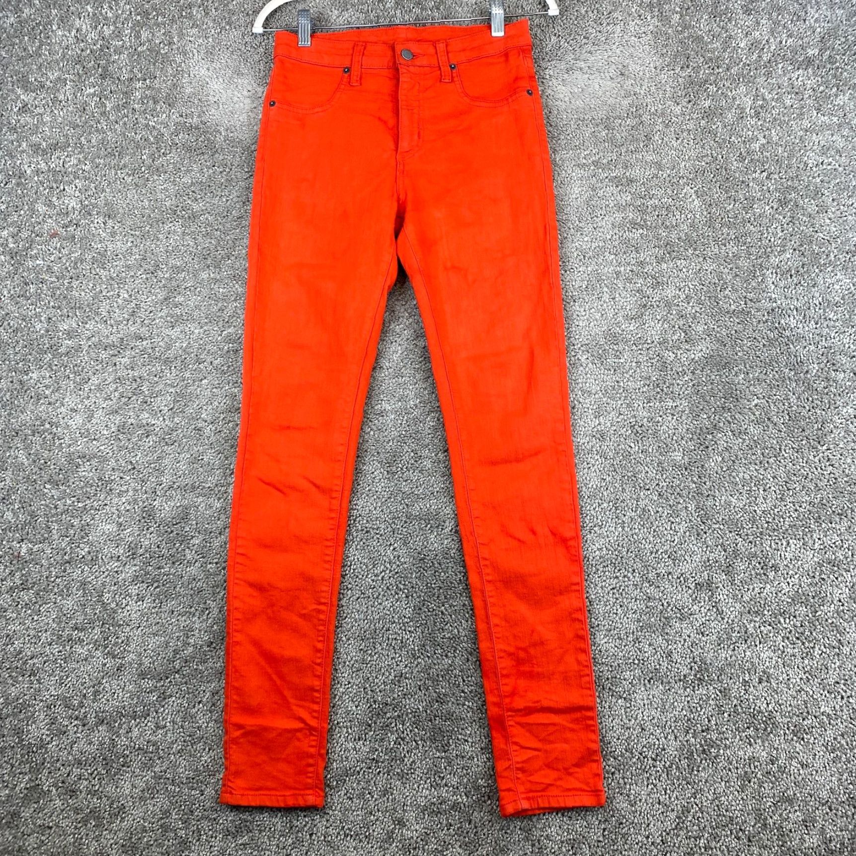 Vintage Women's Dark Wash Mid Rise Red Orange Skinny Leg Jeans Size 27 Carmar Denim Fashion Pants in White