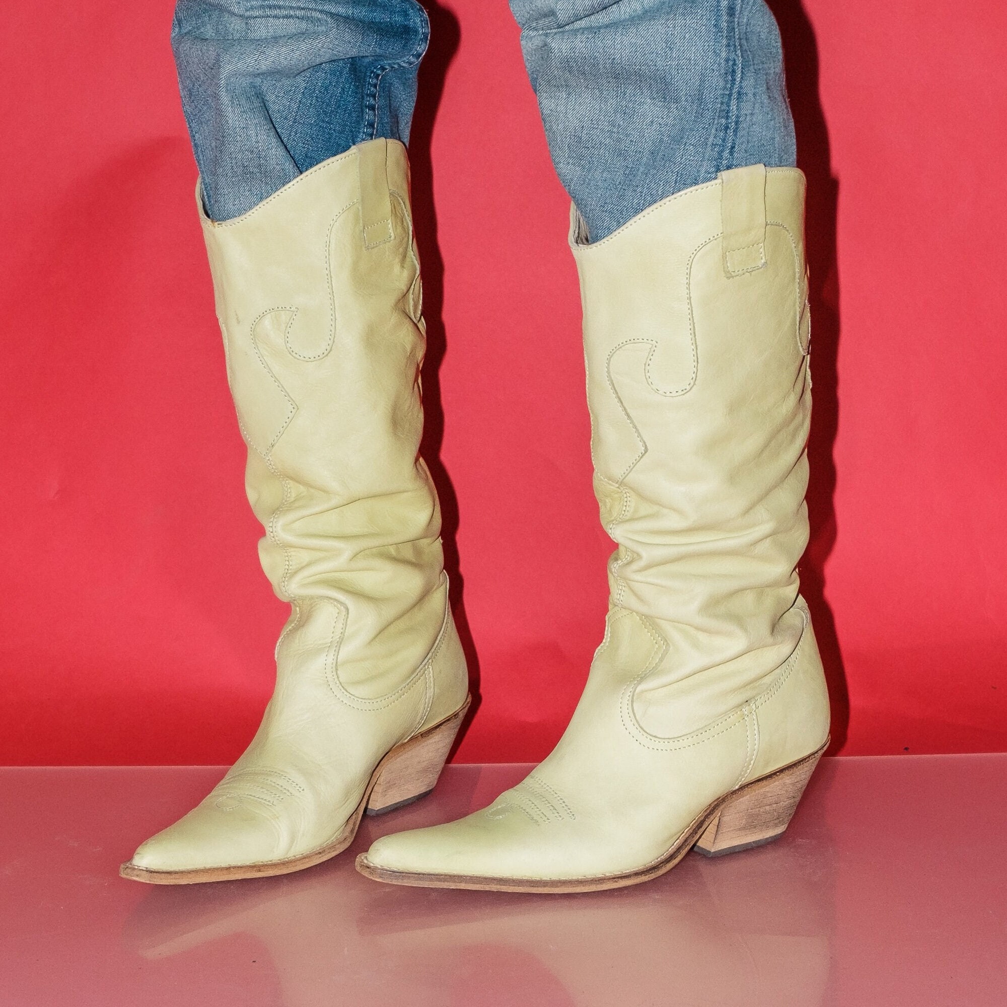 Vintage Y2K Iconic Heeled Cowgirl Boots in Spring Green