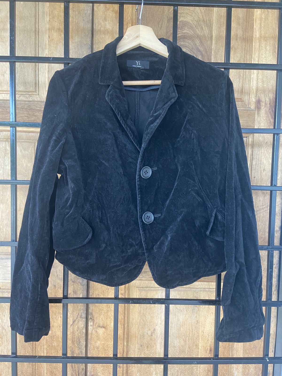 Vintage Y'S Yohji Yamamoto Velvet Cropped Blazer Jacket in Black Velvet, Women's (Size Medium)