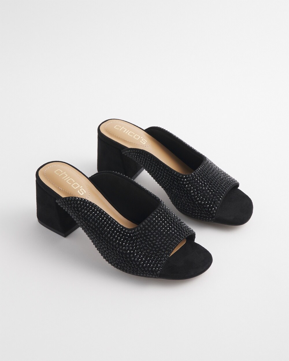 Violet Bejeweled Microsuede Mules in Black size 6.5 | Chico's