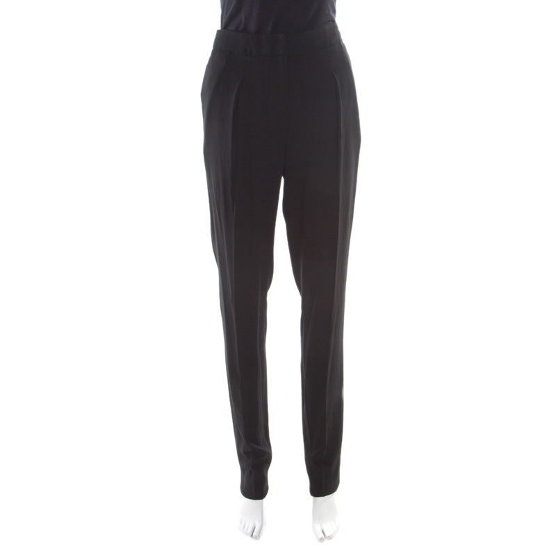 Vionnet Black Crepe Pleated High Waist Tailored Trousers L