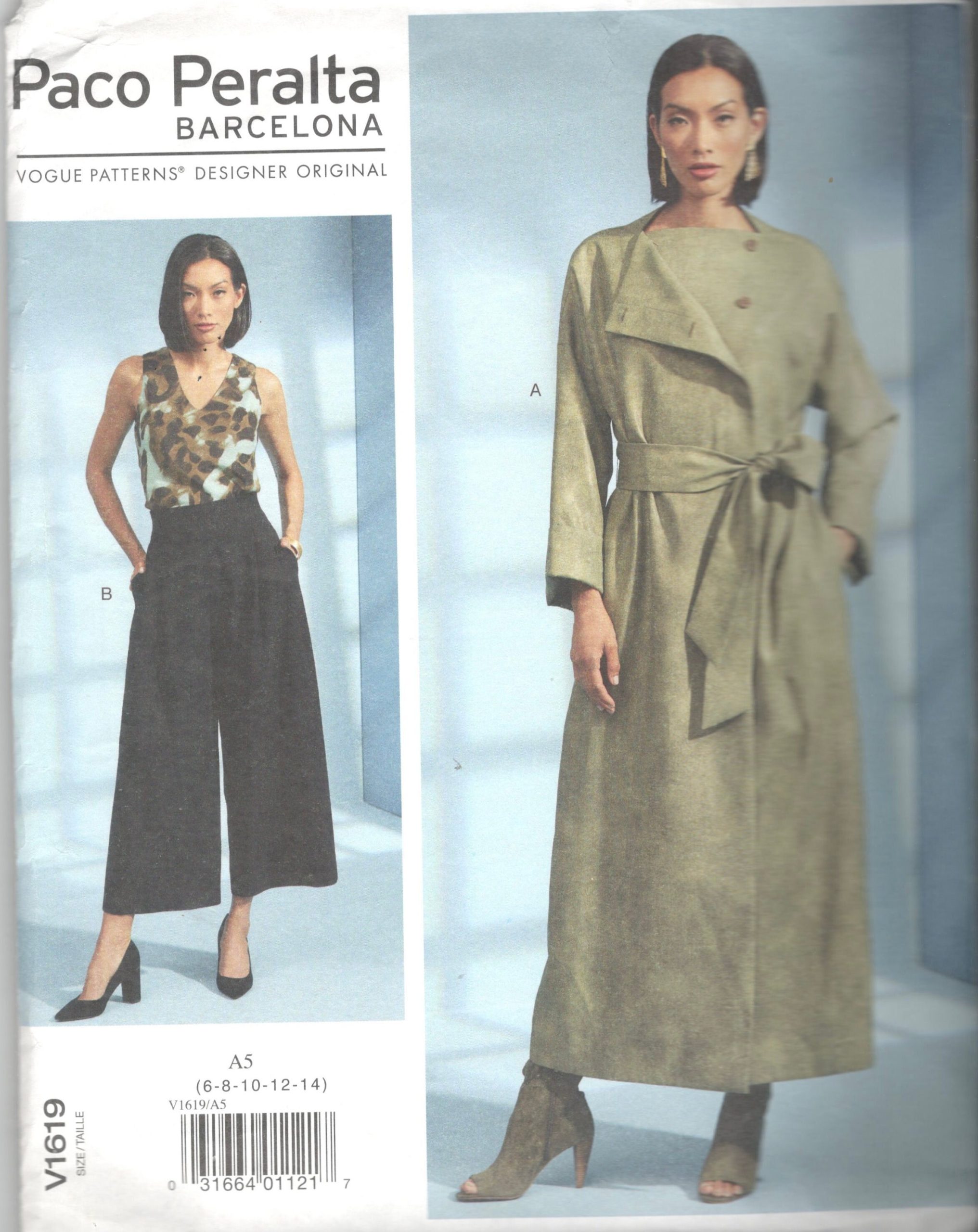 Vogue 1619 Misses Trench Coat Style Duster & Cropped Pants Pattern Paco Peralta Barcelona Womens Sewing Size 6 8 10 12 14 Uncut