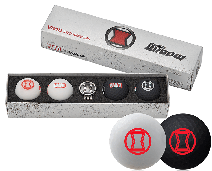 Volvik- Marvel Edition Golf Balls with Hat Clip Ball Marker Black Widow