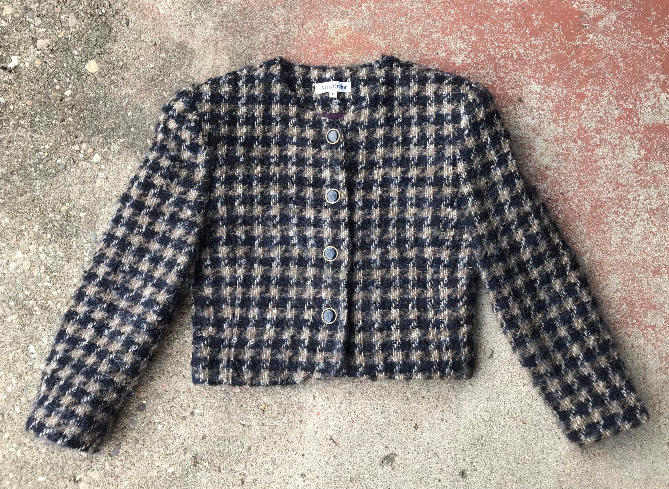 Vtg 80S Mohair Crop Blazer/Houndstooth Boucle