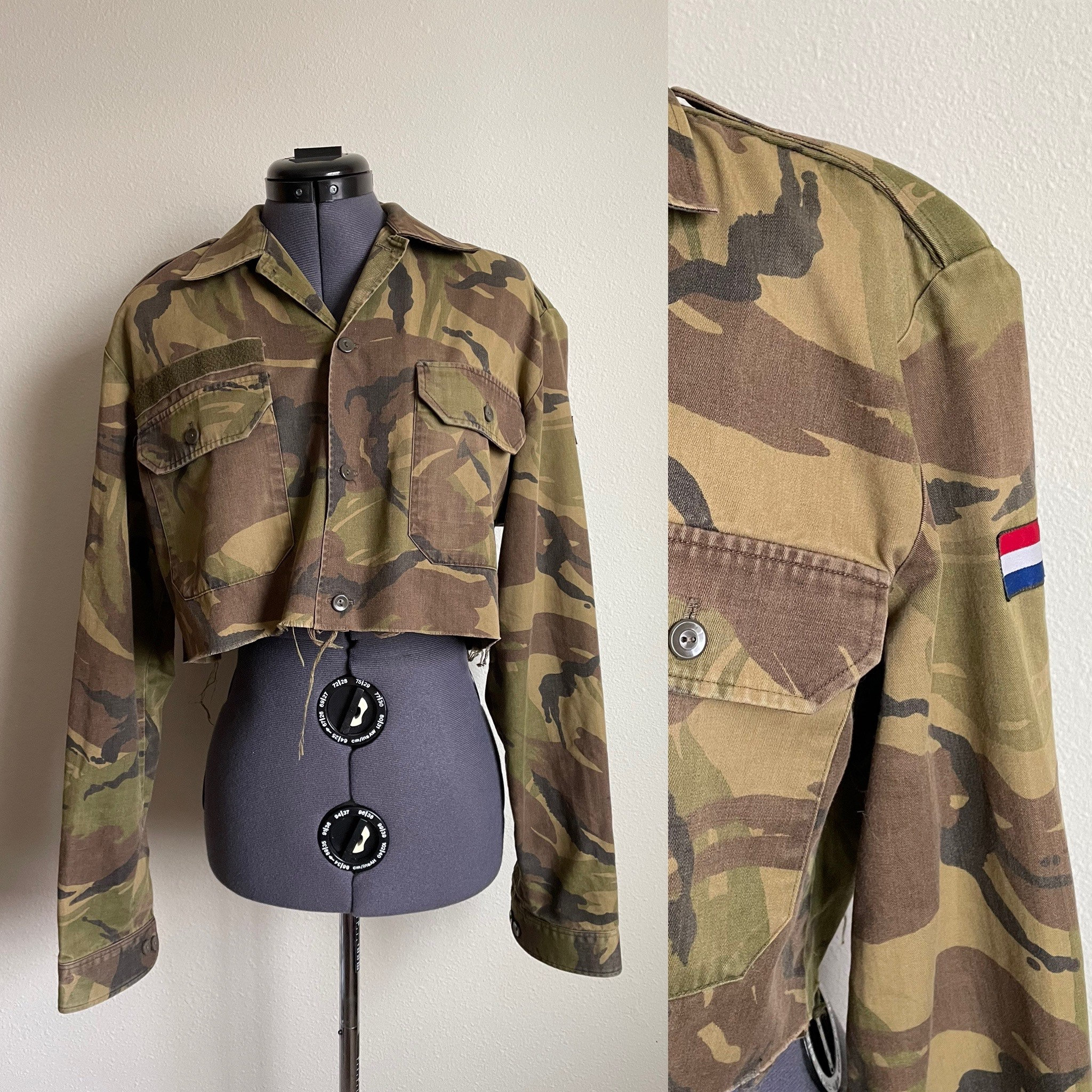 Vtg Cropped Netherlands Dutch Army Jacket Upcycled Reworked Camo Military