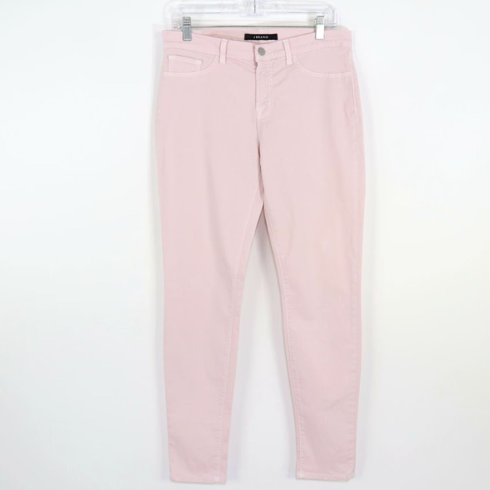 W31 L30 Mid Rise Twill Pastel Pink Stretch Skinny Ankle Jeans For Women By J Brand 811 in White (Size 24)