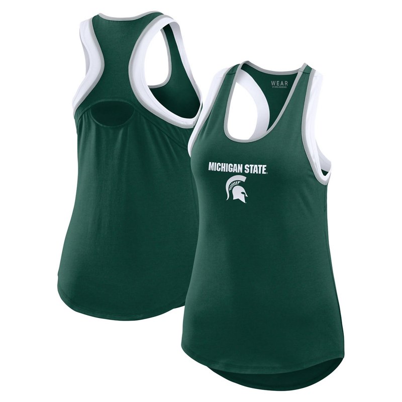 WEAR by Erin Andrews Michigan State Spartans Open Hole Razorback Tank Top Green, Small - NCAA Women's at Academy Sports