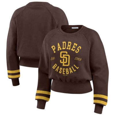 WEAR by Erin Andrews Women's MLB San Diego Padres Vintage Washed Cropped Pullover Sweatshirt, Brown, Large