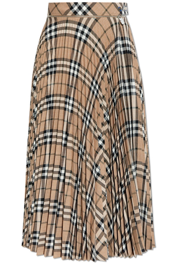 WOOL BLEND CHECK PATTERN PLEATED SKIRT