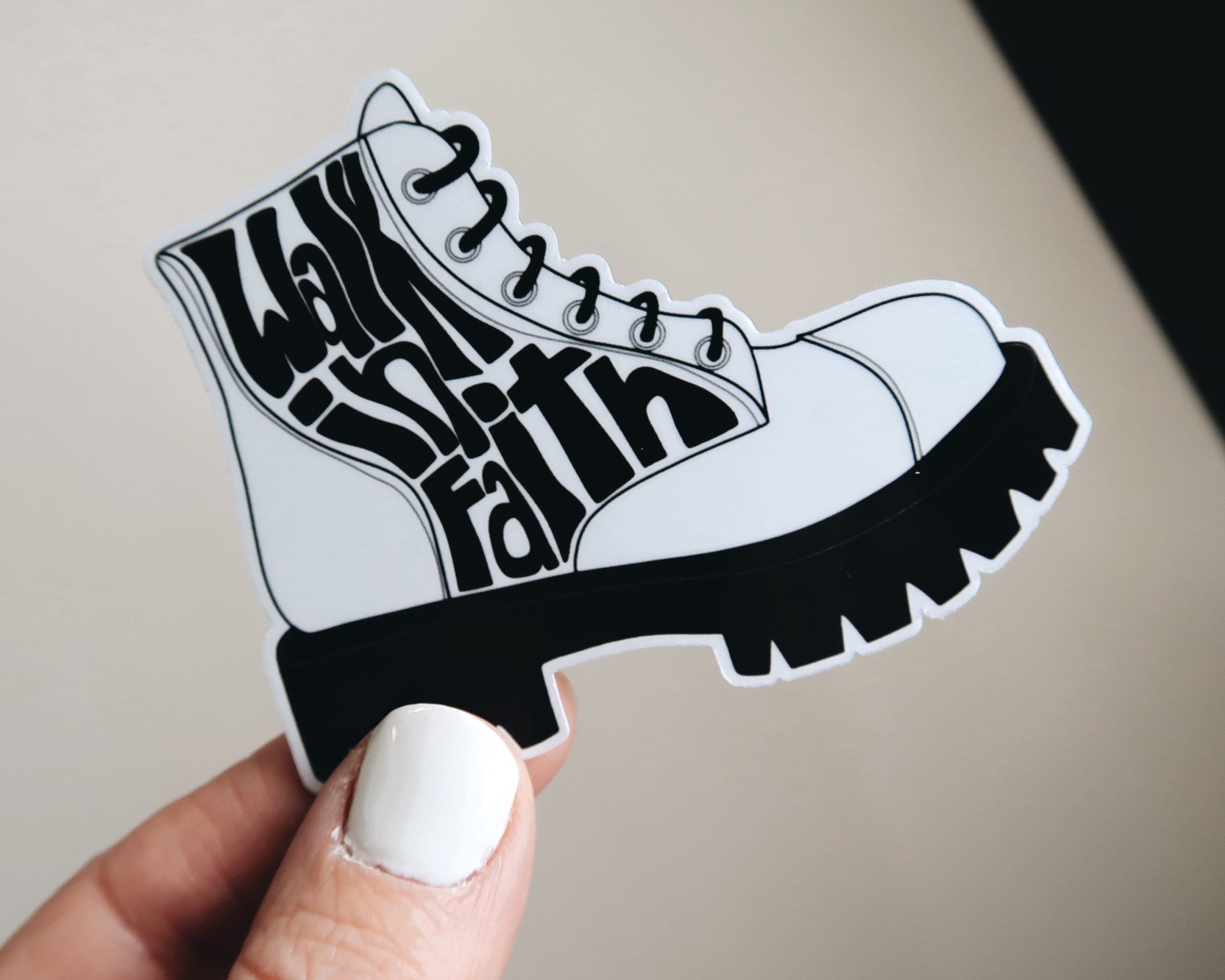 Walk in Faith Vinyl Sticker 3" - Christian Based Waterproof Combat Boot Laptop Decal Phone Case Sticker, Dr. Martens