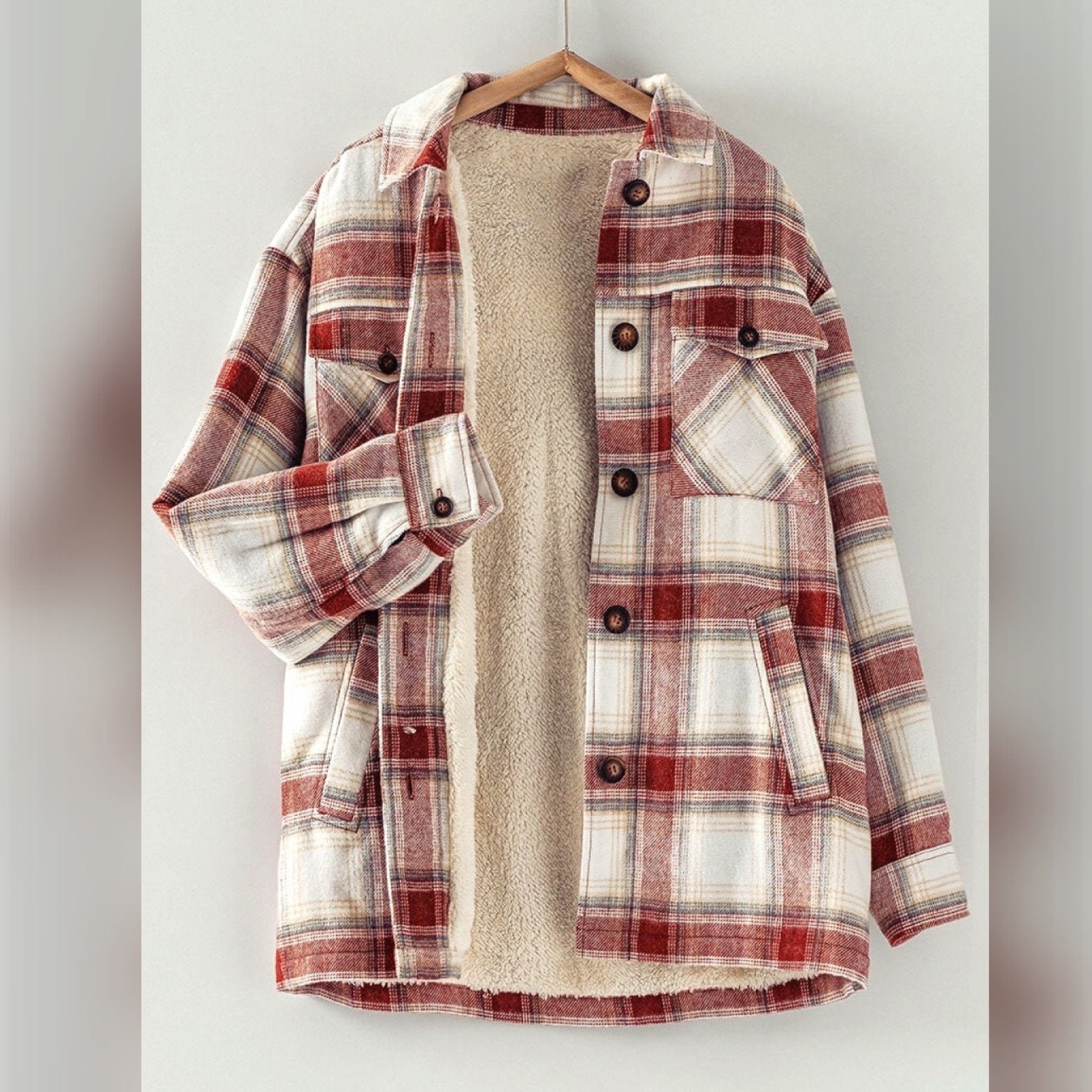 Warm Cozy Coverup Oversized Plaid Sherpa Lined Shacket, Layering Coat 90S Retro Streetwear, Jacket, Boyfriend Fit, Bestie Girlfriend Gift