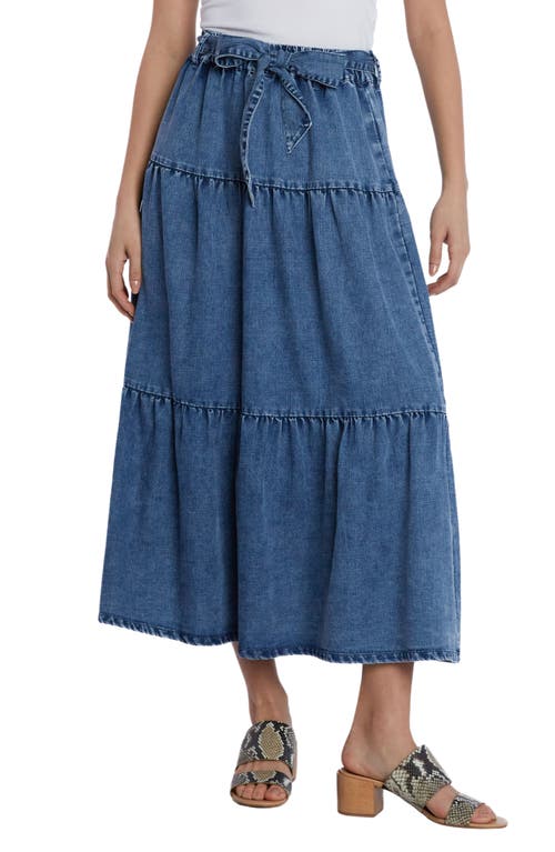 Wash Lab Denim Tiered Tie Belt Denim Maxi Skirt in Hilo Blue at Nordstrom, Size X-Small