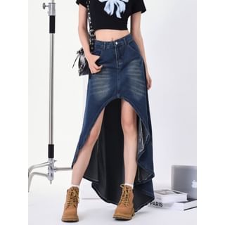 Washed Asymmetrical Denim Skirt (S-2XL)