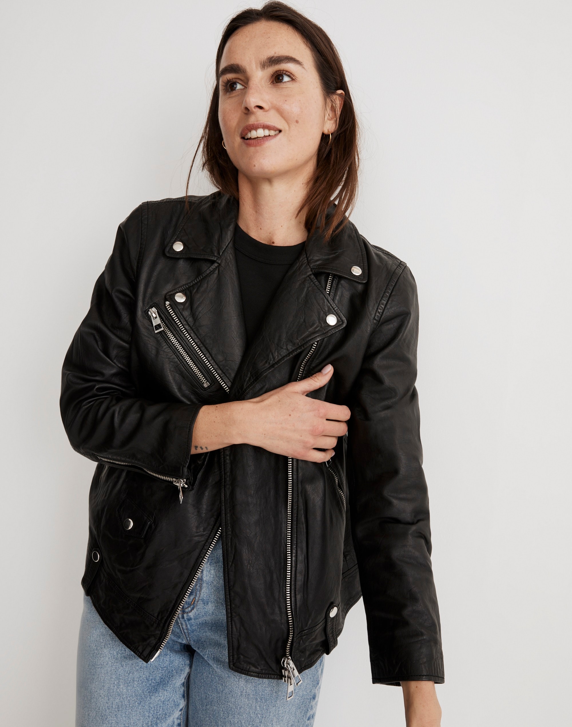 Washed Leather Oversized Motorcycle Jacket