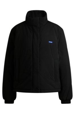 Water-repellent padded jacket with blue logo label- Black Women's Casual Jackets size S