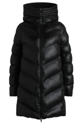 Water-repellent padded parka jacket with polished trims- Black Women's Casual Jackets size 0