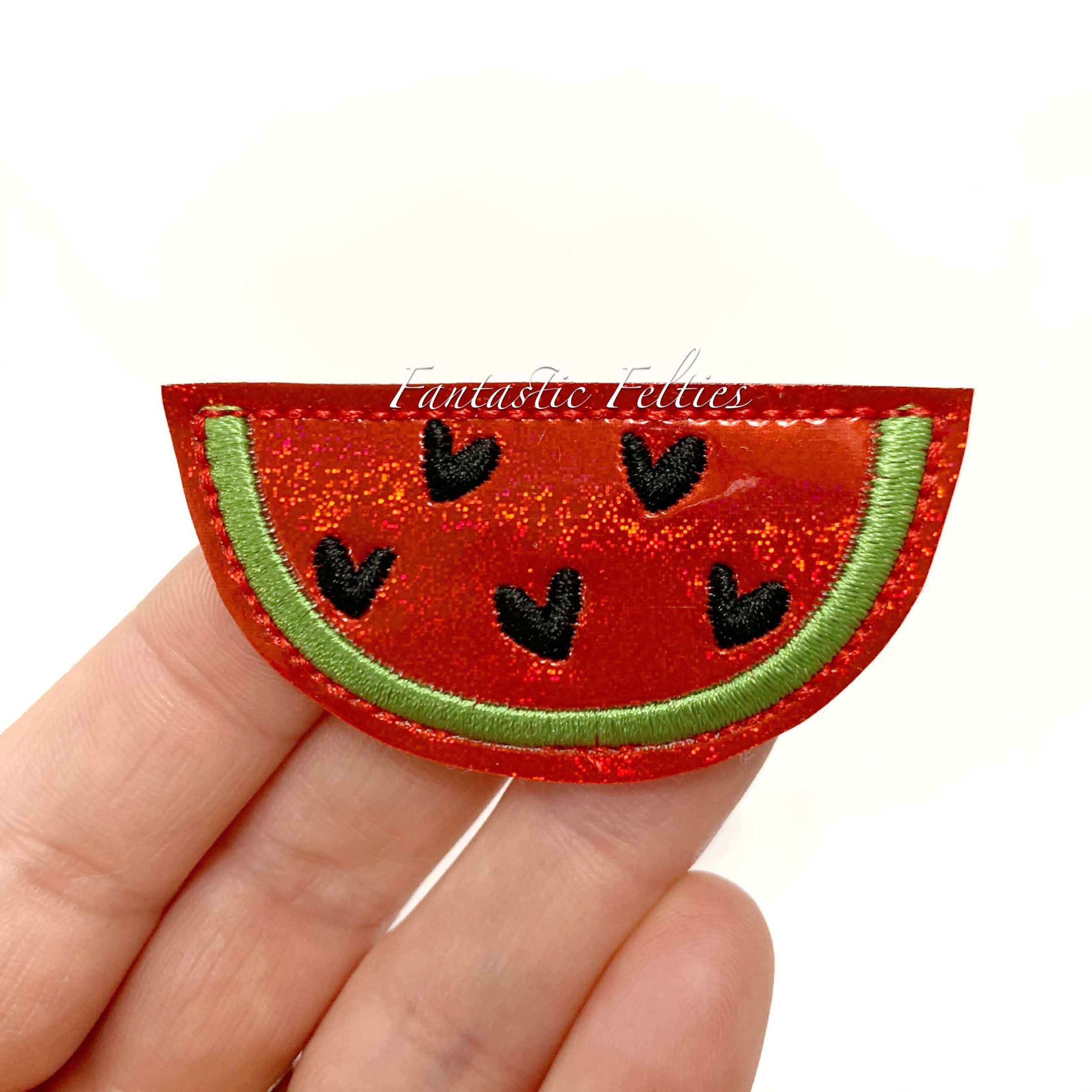 Watermelon Feltie | Fruit Felties Glitter Watermelon Wedge Felties Felt Applique Embroidered Uncut | Set Of 4