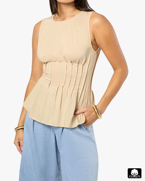 WeWoreWhat Pleated Peplum Top in Beige at Nordstrom, Size Xxx-Small