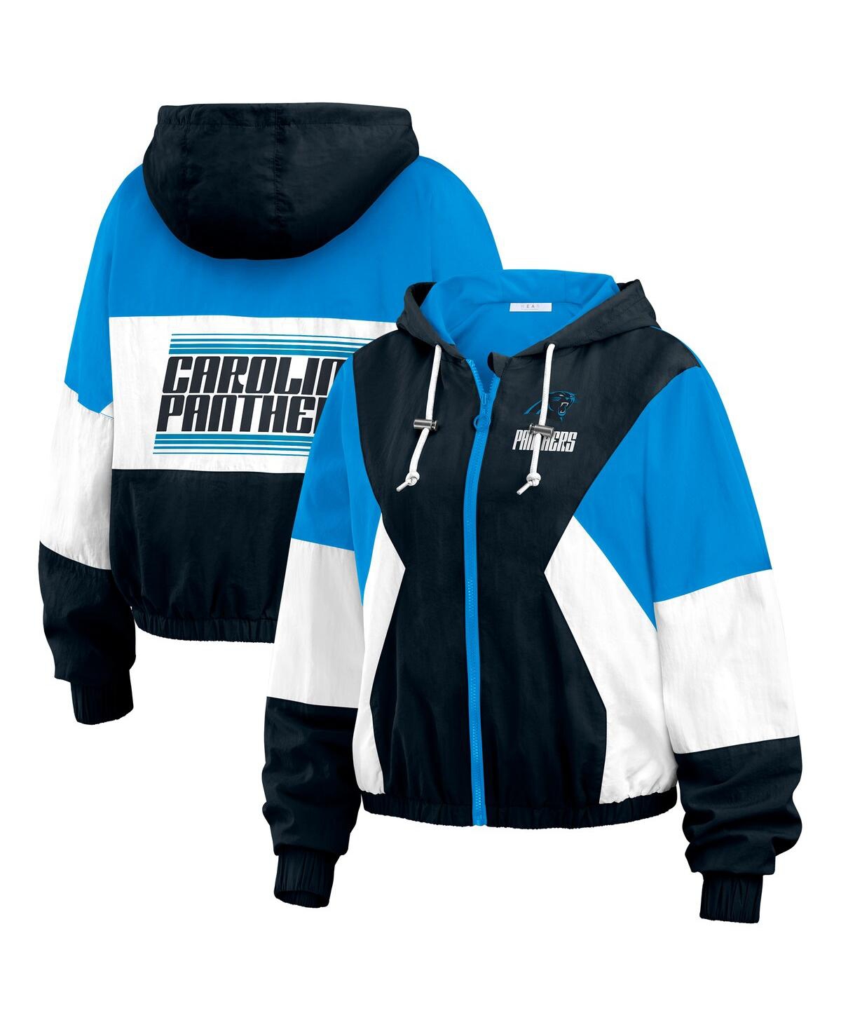 Wear by Erin Andrews Women's Black/Blue Carolina Panthers Color Block Full-Zip Windbreaker Jacket - Black, Blue