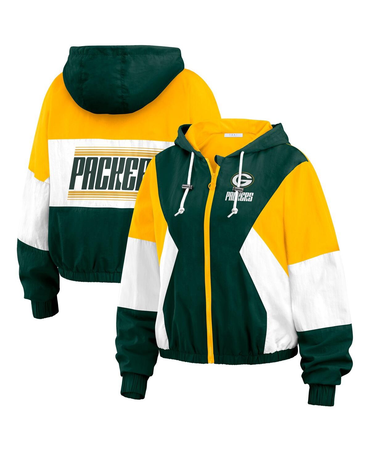 Wear by Erin Andrews Women's Green Green Bay Packers Color Block Full-zip Windbreaker Jacket - Green, Yellow