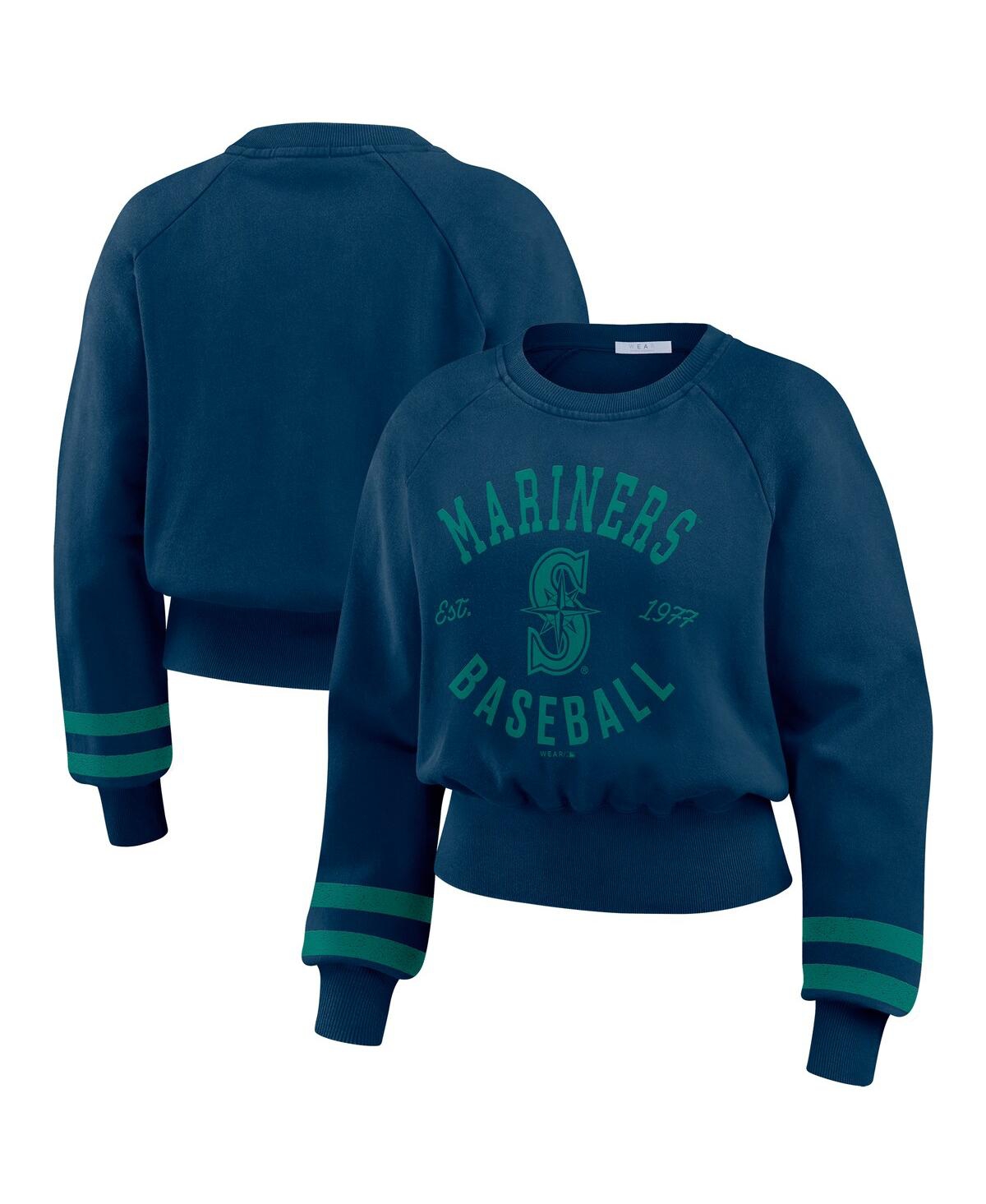 Wear by Erin Andrews Women's Navy Seattle Mariners Vintage Washed Cropped Pullover Sweatshirt - Navy