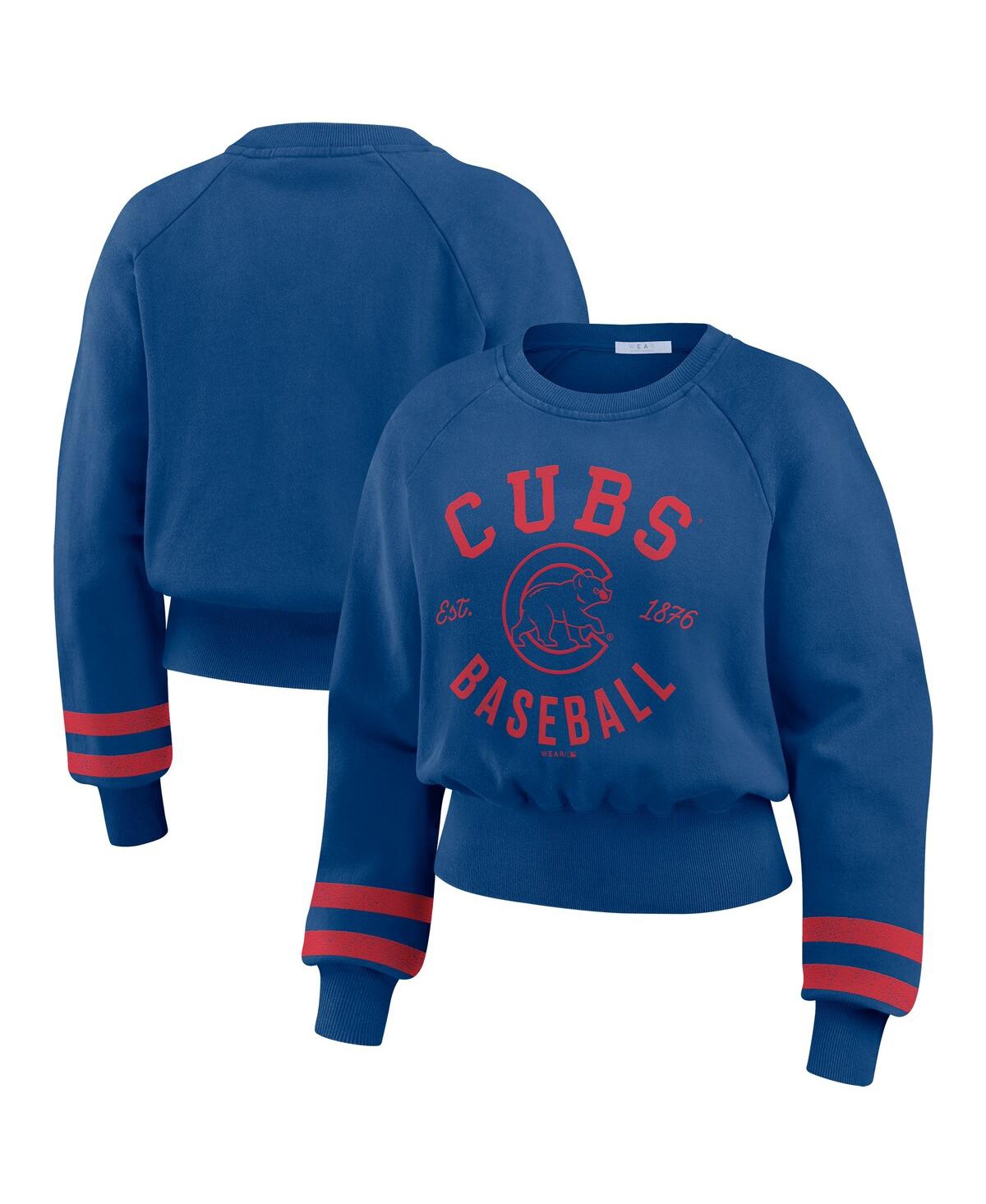 Wear by Erin Andrews Women's Royal Chicago Cubs Vintage Washed Cropped Pullover Sweatshirt - Royal