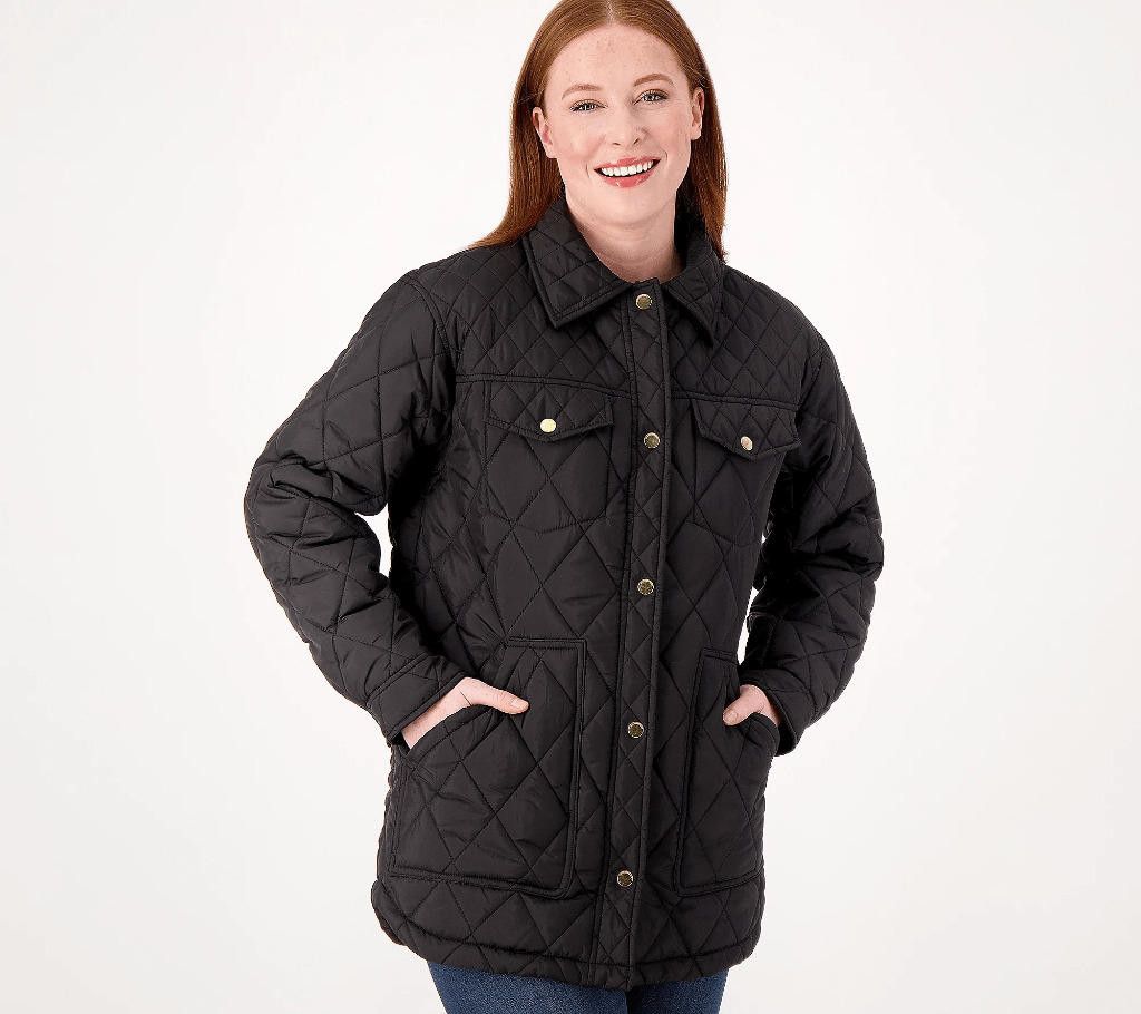 Weatherproof Women's Quilted Shacket Black Plus Size 1X