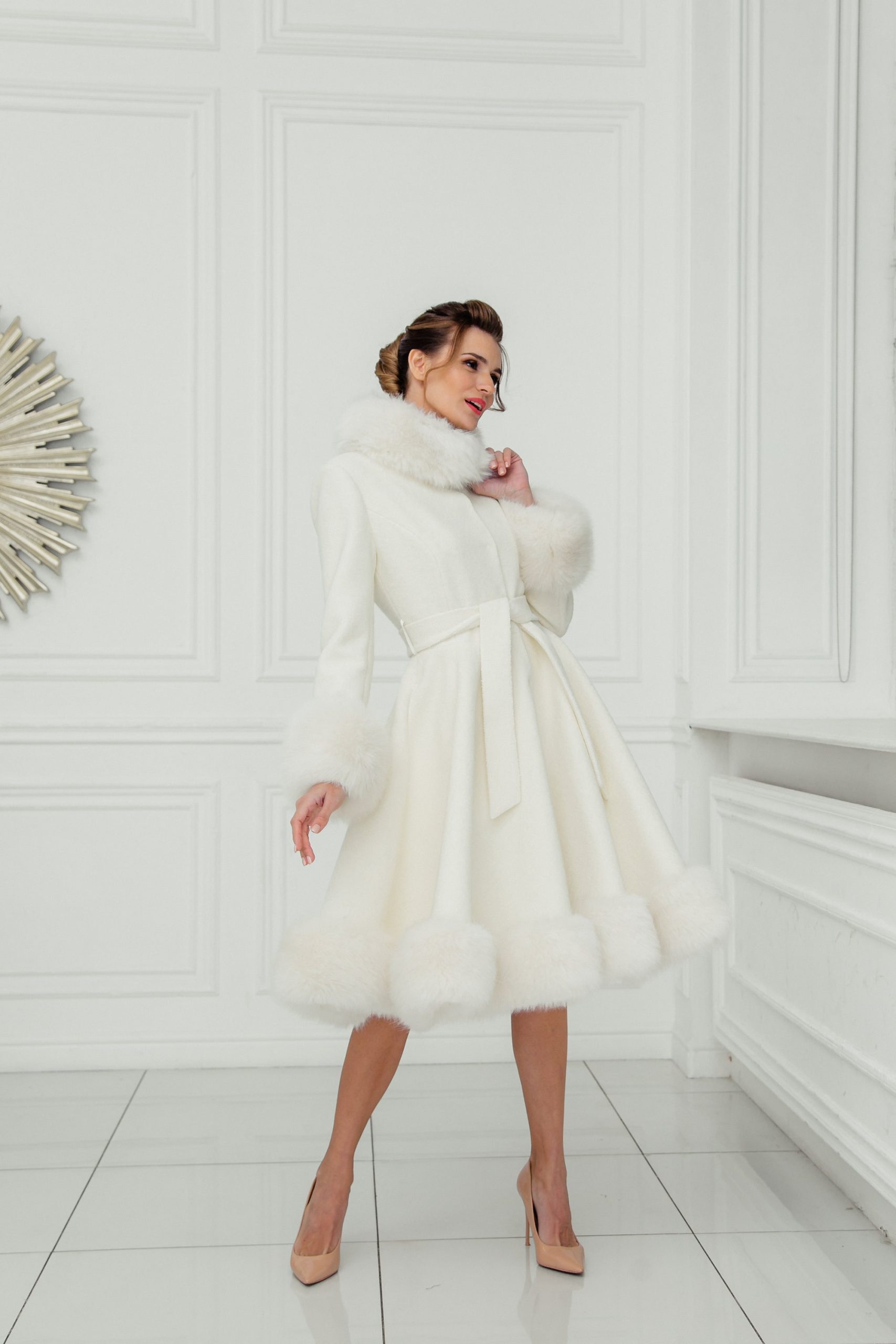 Wedding Coat For Winter Dress Jacket, Ivory Bridal Bride With Faux Fur, Anna