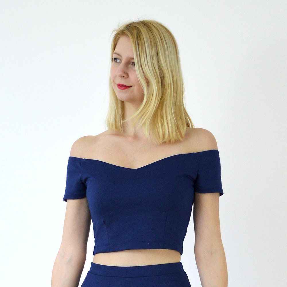 Wedding Crop Top | Off The Shoulder Wedding Crop Top in Navy. Bridesmaid Top. Bridal