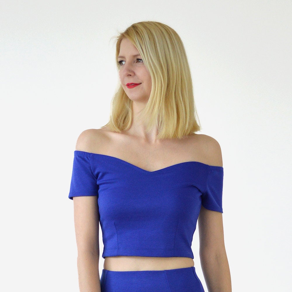 Wedding Crop Top | Off The Shoulder Wedding Top in Royal Blue. Special Occasion Crop Top. Blue Bridal