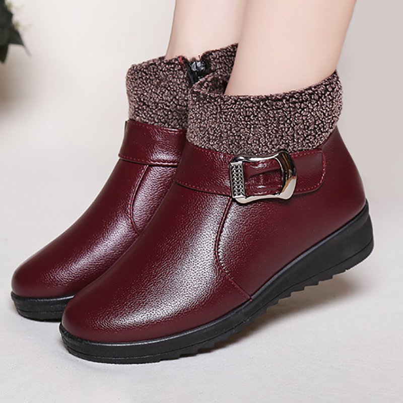 Wedge Heel Daily Zipper Round Toe Buckle Boots