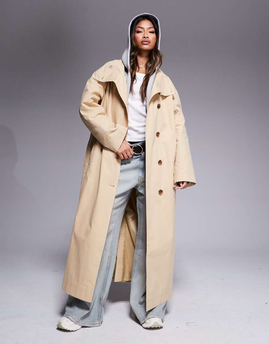 Weekend Collective funnel neck trench coat in camel-Neutral