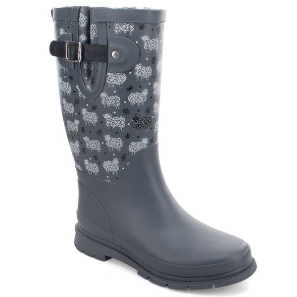 Western Chief Women's Black Sheep Faux Fur Tall Rain Boots