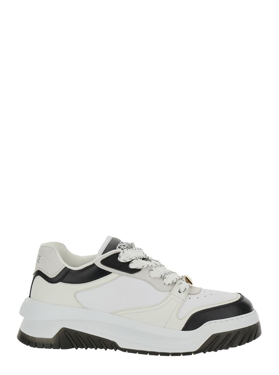 White And Black Sneaker With Inserts And Chunky Sole In Leather Man