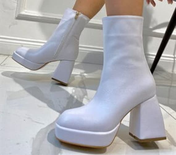 White Boots, Women Boot, White Platform Boot, Stylish, Bride Boot, Platform Boot, Wedding Boot, Noel Party, White Boots, Platform Heeled Boot, Boots