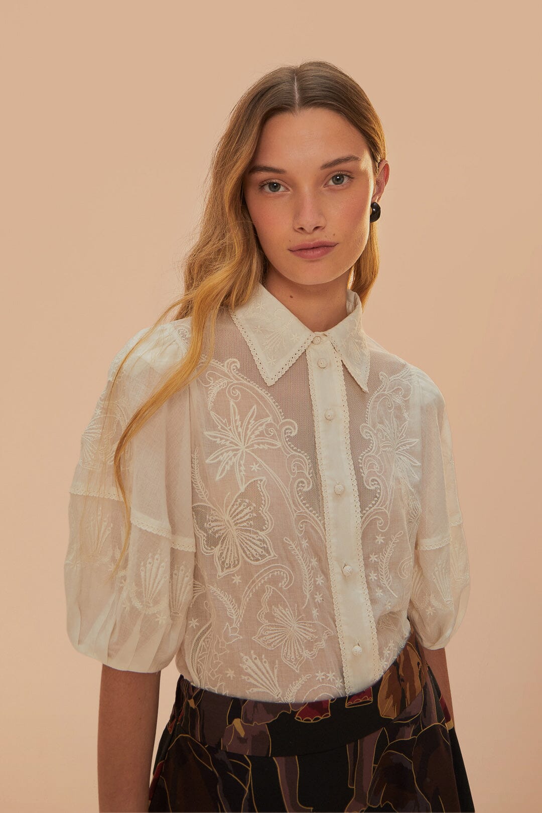 White Embroidered Short Sleeve Blouse, WHITE / XXS