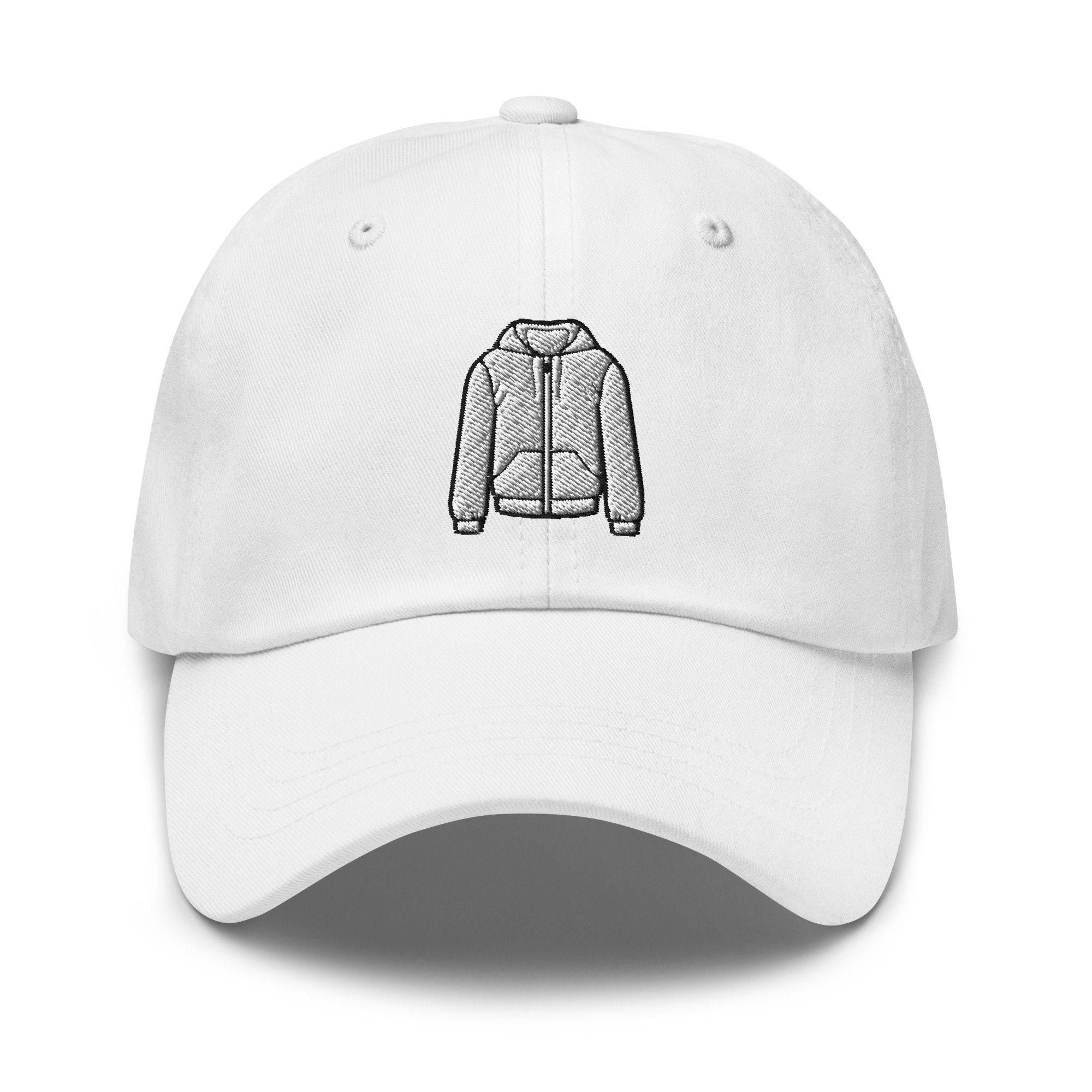 White Hoodie Dad Hat, Embroidered Unisex Handmade Cap, Adjustable Baseball Cap Gift - Multiple Colors