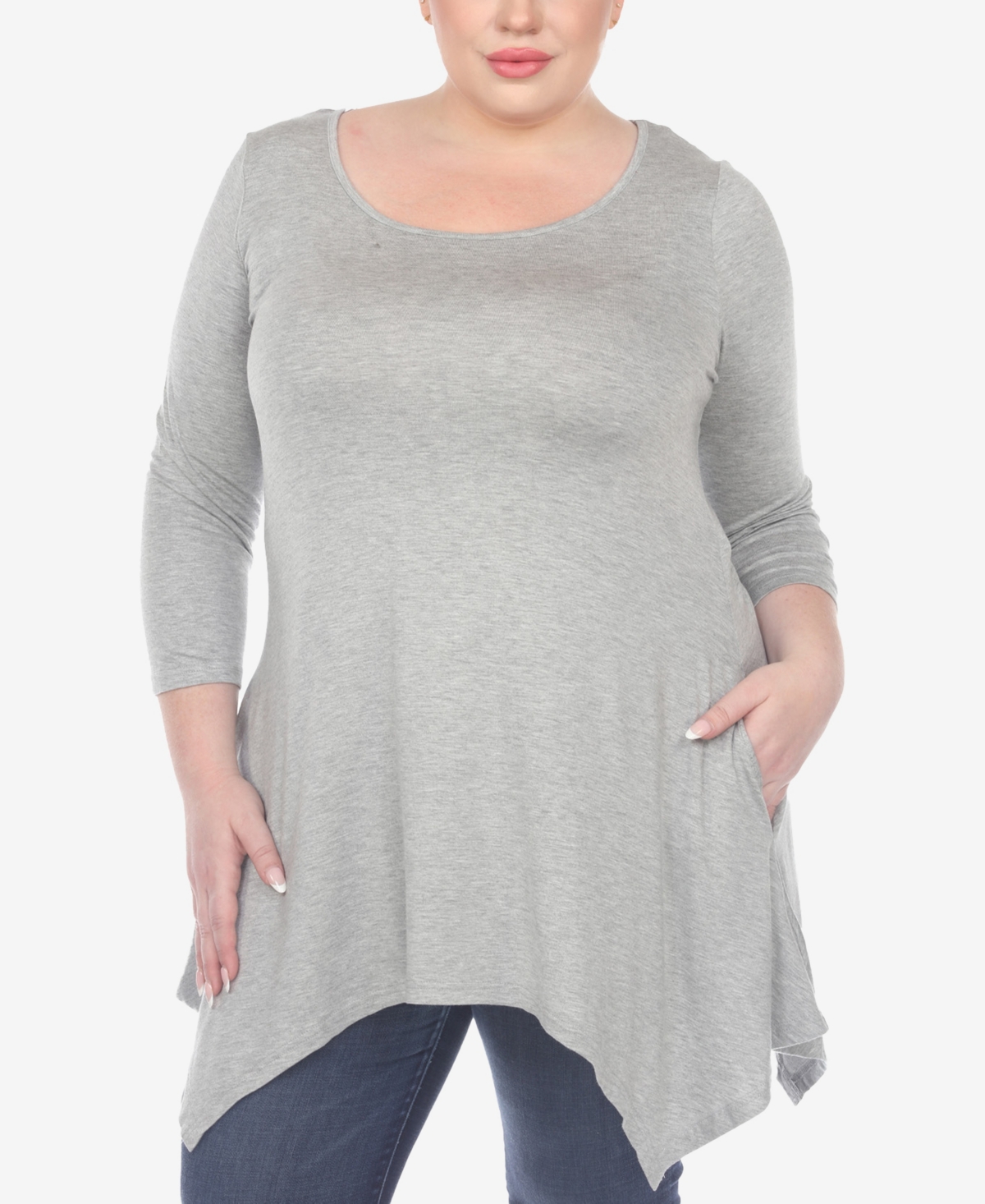 White Mark Plus Size Makayla Scoop Neck Tunic Top - Heather Grey