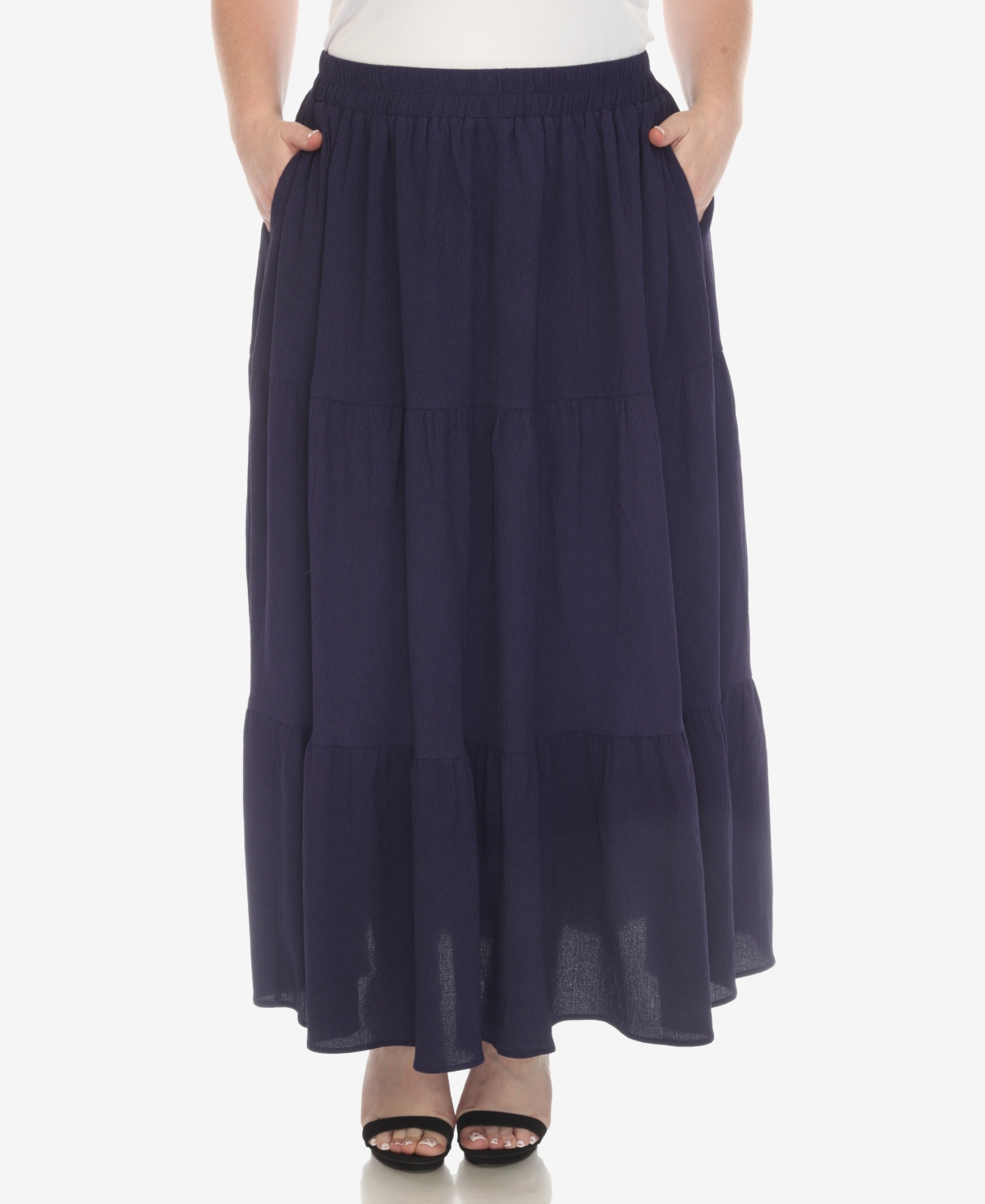 White Mark Plus Size Pleated Tiered Maxi Skirt - Navy