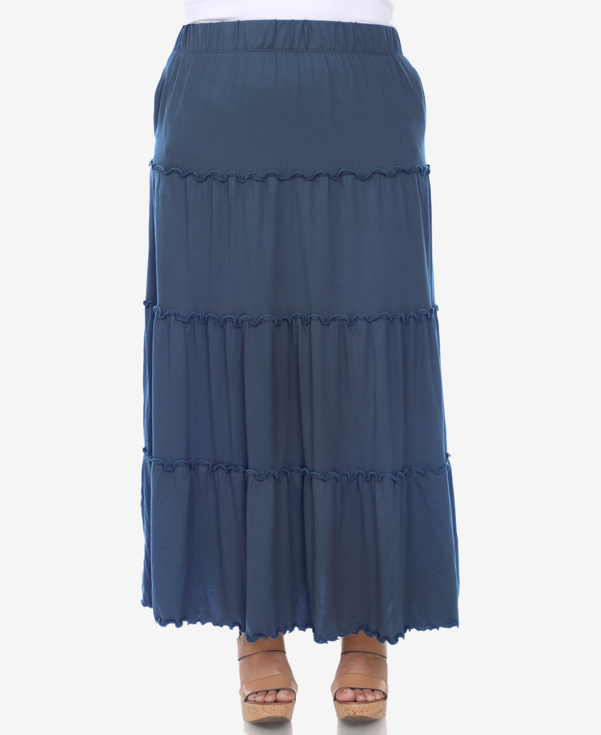 White Mark Plus Size Tiered Maxi Skirt - Denim Blue