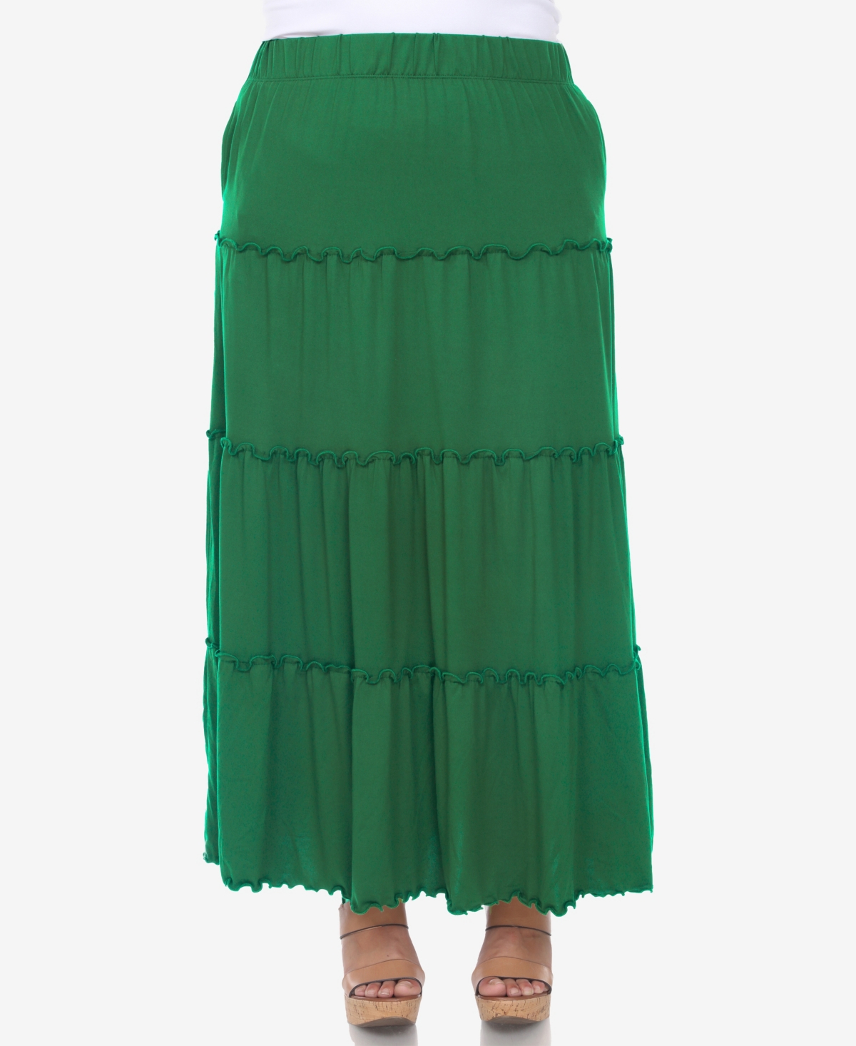 White Mark Plus Size Tiered Maxi Skirt - Green