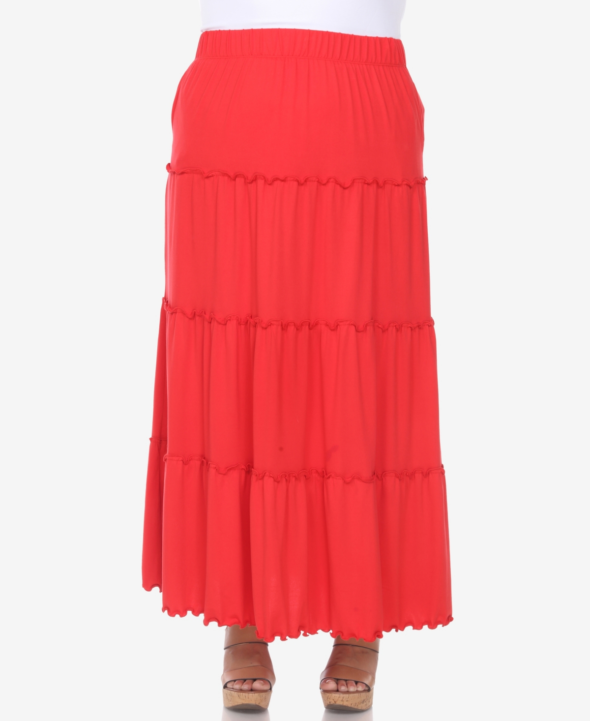 White Mark Plus Size Tiered Maxi Skirt - Red