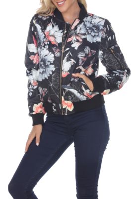 White Mark Women's Floral Bomber Jacket, Black, Large