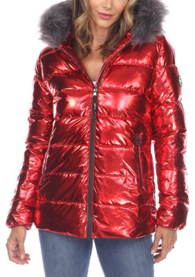 White Mark Women's Hooded Puffer Coat, Red, Small