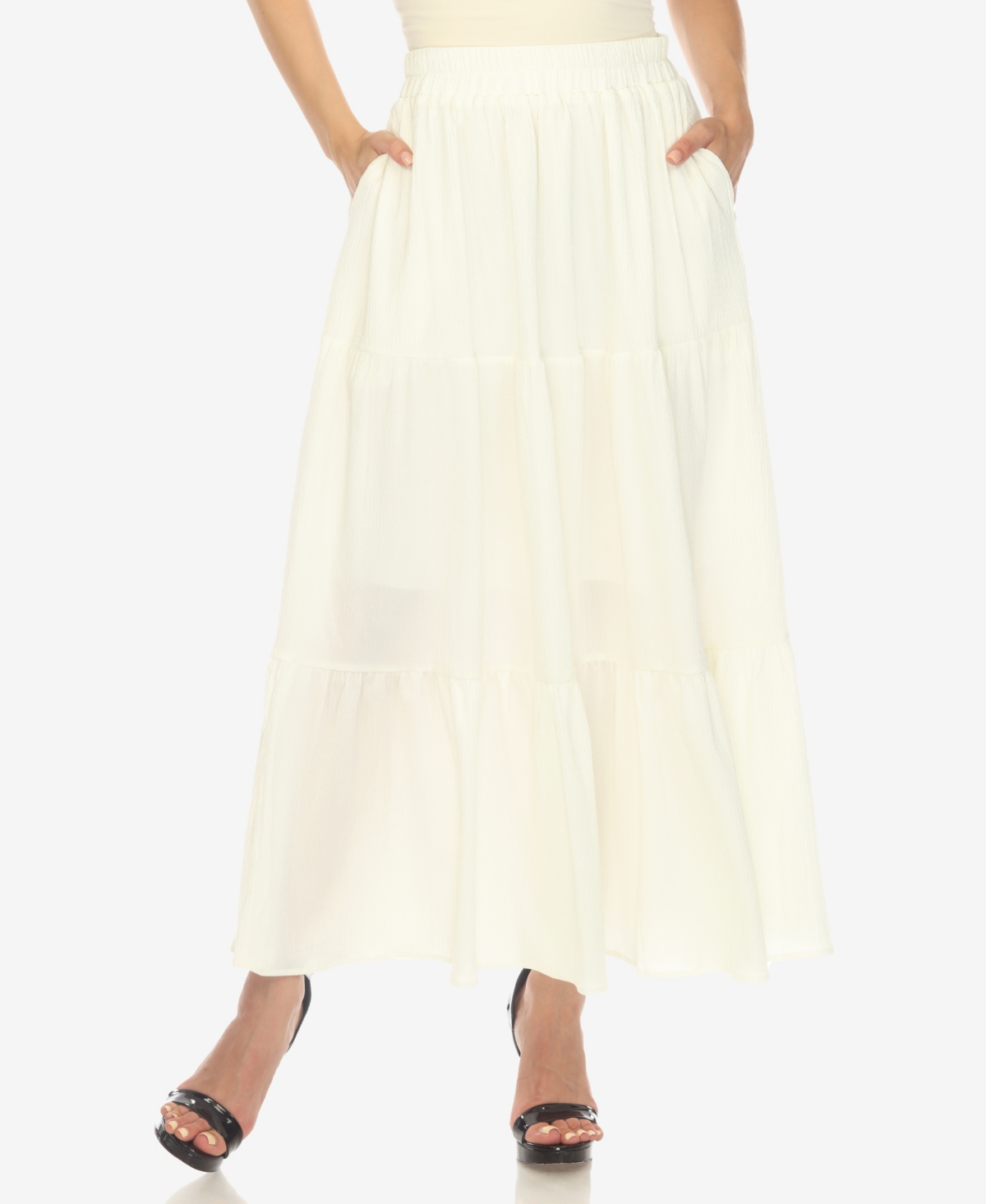 White Mark Women's Pleated Tiered Maxi Skirt - Champagne