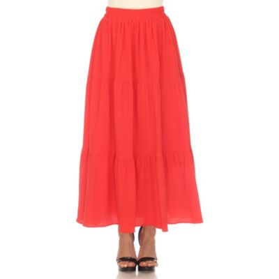 White Mark Women's Pleated Tiered Maxi Skirt, Red, Small